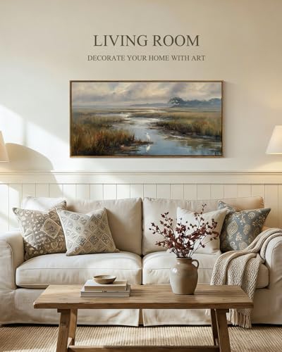 ARPEOTCY Extra Large Framed Wall Art, Marshland Egret Farmhouse Art,20x40In - color: Quiet Wetlands, size: 40"L x 20"W