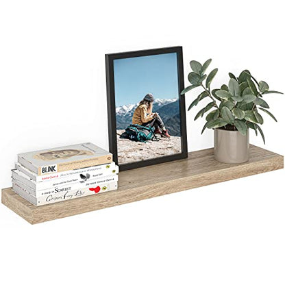 Ballucci Floating Shelf, 36" Wood Wall Shelf with Invisible Brackets for Bathroom, Living Room, Bedroom, Kitchen, Nursery, 8" Deep, Oak Finish - color: Natural Oak, size: 35.4 inches
