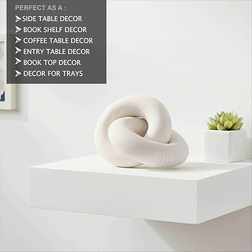 Boho Wooden 2 Chain Links Decorative Object for Coffee Table & Shelf Matte Finish | Pine Wood Knot Sculpture | Rustic Modern Arch Décor for Living Room, Entryway, Console,Office Home (White)