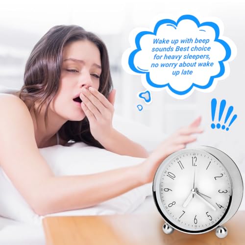 Welltop Analog Alarm Clock, 4 inch Super Silent Non Ticking Small Round Clock with Arabic Numerals Beep Sounds, Battery Operated, Lighted on Demand and Snooze, for Bedrooms Bedside Desk, Easy Set