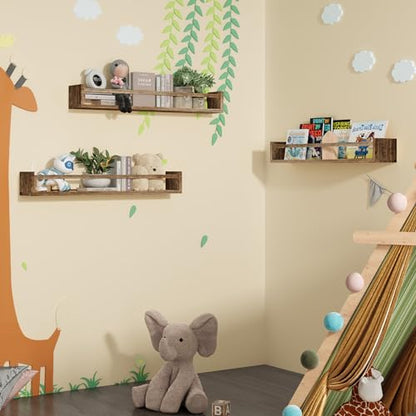 Fixwal Floating Nursery Book Shelves for Wall, 23.6 Inches, Set of 3, Brown - color: Brown, size: 23.6inches
