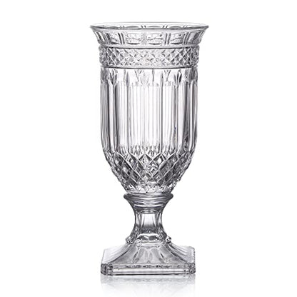 Joeyan 13" Glass Urn Vase,Tall Centerpiece with Ripple Diamond Pattern