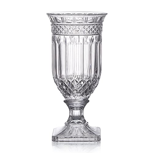 Joeyan 13" Glass Urn Vase,Tall Centerpiece with Ripple Diamond Pattern