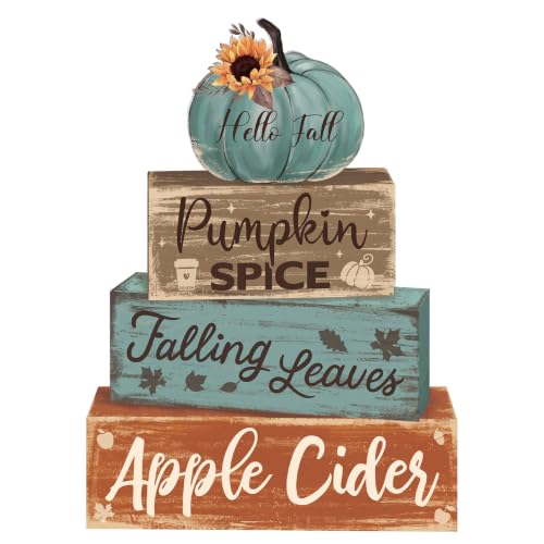 4 Pcs Fall Teal Decor for Home Fall Pumpkin Wooden Sign with Sunflower - style: Sunflower Pumpkin