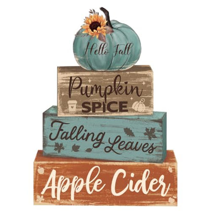 4 Pcs Fall Teal Decor for Home Fall Pumpkin Wooden Sign with Sunflower - style: Sunflower Pumpkin