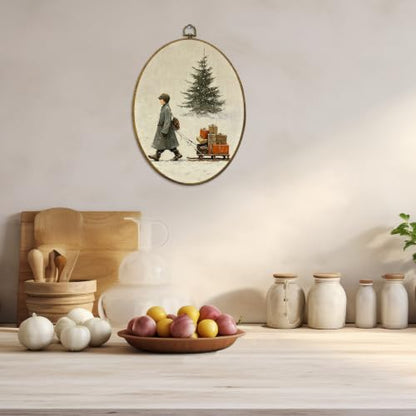 CUANFDDSF Winter Boy Gift Christmas Tree Oval Wall Art Decor 8.6x11.4 Inch - color: Colour 20