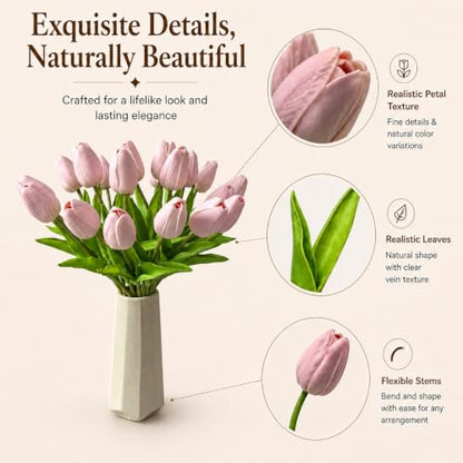 Mandy's 20 Stems Dusty Pink Artificial Tulip Flowers for Home Centerpieces - color: Dusty Pink 20pcs