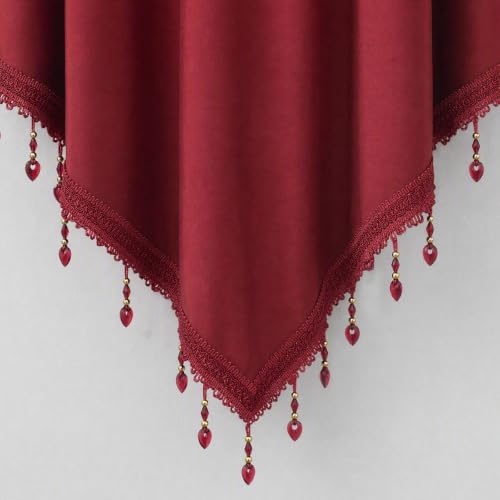 Molaxhome Swag Curtain Scalloped Curtain Valance Drape Sheer Lace Panel 1pc - color: Cloth Red
