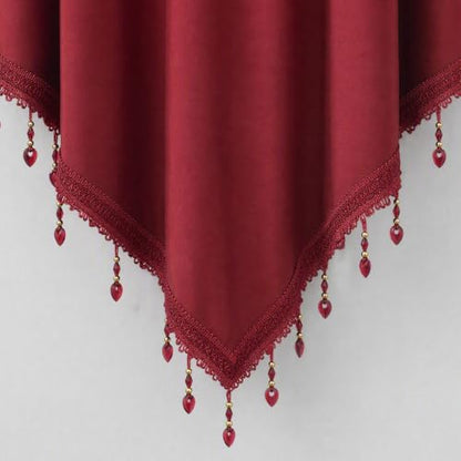 Molaxhome Swag Curtain Scalloped Curtain Valance Drape Sheer Lace Panel 1pc - color: Cloth Red