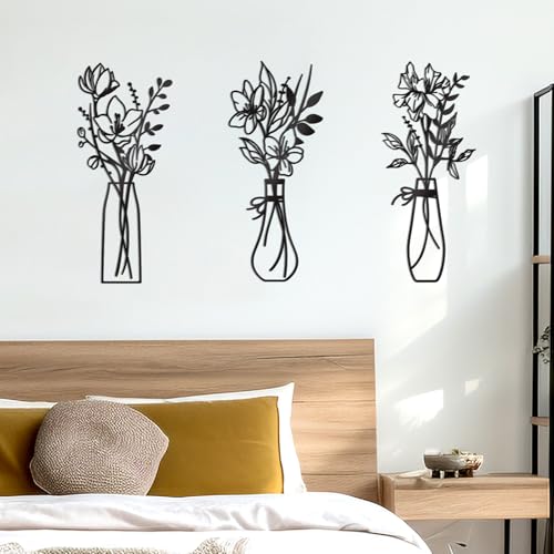 Zzbakress 3 Pieces Metal Flowers Wall Art for Bathroom (Black) - color: Black