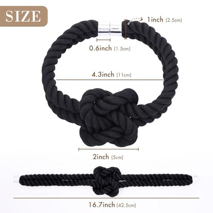 NICEEC Natural Cotton Rope Magnetic Curtain Tiebacks, 2 Pack, Black - color: Black, size: 2 Pack