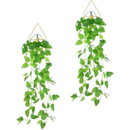Jexine 2 Pcs Boho Wall Decor Gold Hanging Planters with Artificial Plants Wall Art Mounted Metal Home Decor Display Bedroom Bathroom Living Room(Pothos) - style: Pothos