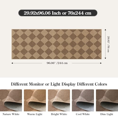 Lahome Checkered Easy Jute Kitchen Runner Rug, 2x8 Outdoor Rugs Washable - color: Nature/Checkerboard -2, size: 2'6" x 8' (Runner)