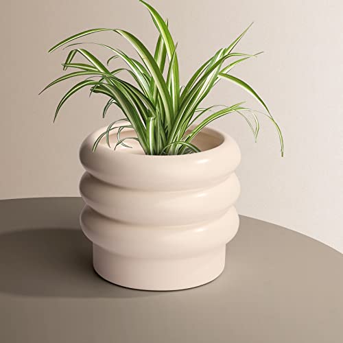 Ceramic Plant Pot, 6 Inch White Ceramic Planter with Drainage Holes - color: Creamy White