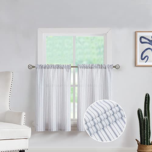 SXZJTEX Boho Rustic Striped Sheer Tiers Curtains Pinstripe 27x24 Inch - color: Blue, size: 27"W x 24"L (Pack of 2)