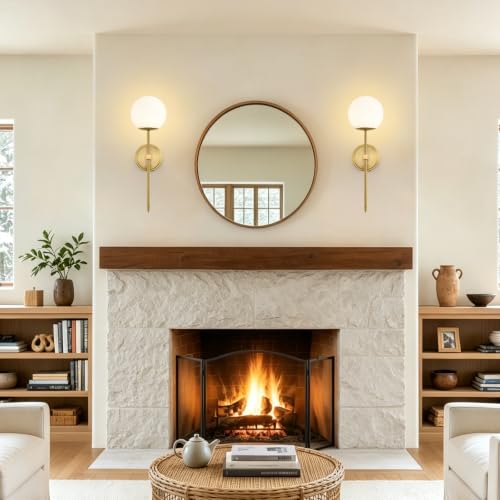 Globe Battery Operated Sconce Set of 2 with Clear Glass Lampshade - color: Gold- Frosted White