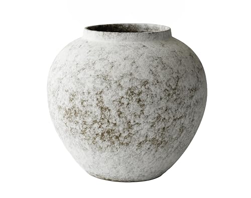 Rustic Textured Ceramic Vase, Round White Pottery Vase for Home Decor - color: Rustic White