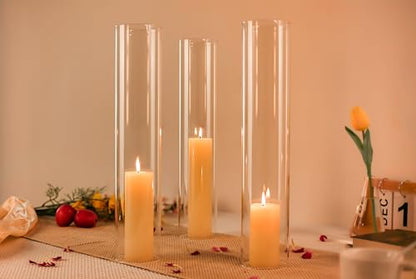 CYS EXCEL 2 PCS (H:16" D:3") Open Ended Glass Hurricane Candleholder Tube Shade | Multiple Size Choices Open Flame Candle Chimney Tube Cover | Bottomless Cylinder - size: 3" wide x 16" tall