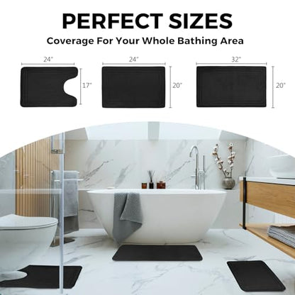 Black Bathroom Rugs Memory Foam Bath Toilet Contour Mat Set 2 Piece - color: Black, size: 17 in x 24 in and 20 in x 24 in