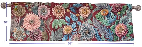 Bohemian Floral Dahlia Scroll Window Valance 52 X 16 Inches - color: Dahlia-red