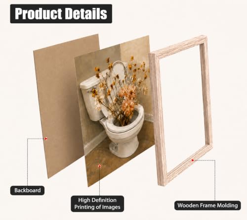 Framed Toilet Flower Canvas Wall Art Poster Prints 8×10In 1P Can Be Hung - color: bathroom-2, size: 8×10in