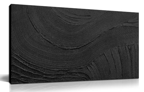 Hand-Painted Minimalist Abstract Black Canvas Wall Art for Living Room - color: B&W, size: 40"L x 20"W