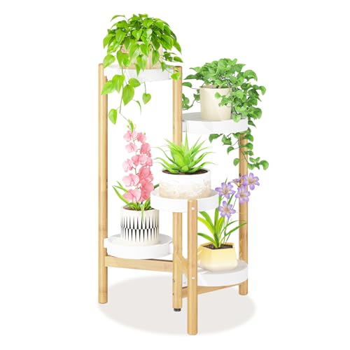 LASZOLA Plant Stand Table Tall for Indoor Corner, 5 Tier Bamboo White - color: Classic White-Bamboo, size: 5 Tier
