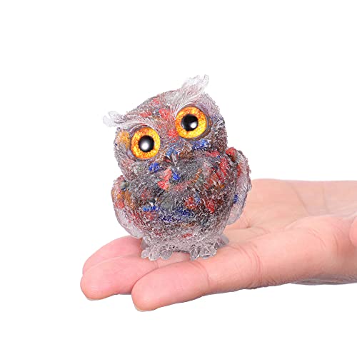Jovivi 2.5" 7 Chakra Crystal Owl Statue Hand Carved Resin Figurines - color: 7 Chakra