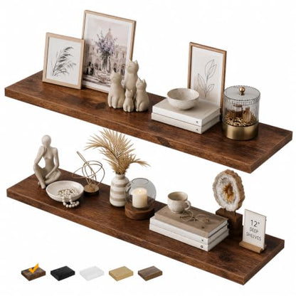 RICHER HOUSE 48Inch Long Floating Shelves, 12" Deep Rustic Wood Wall Shelf - color: Brown, size: 48in