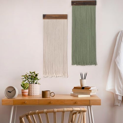 LB Beige Light Green Macrame Wall Hanging Set of 2, 12x31 Inch - color: Light Green Beige
