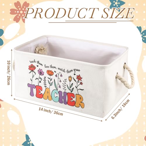 Marsui 1 Pcs Teacher Gift Basket Foldable Linen Storage Basket with Handles - color: White Brown, size: Teacher