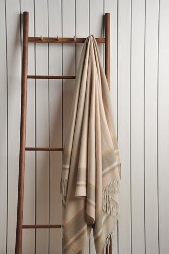 EP Mode 100% Pure Cashmere Throw Blanket for Sofa, Beige Border - color: Beige Border
