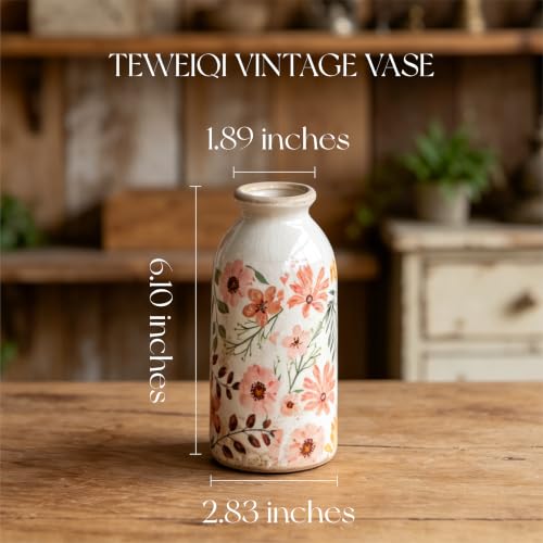 TEWEIQI Vintage Ceramic Small Vase, Farmhouse Rustic Décor, Home Decorative Vase for Your Kitchen, Bedroom, Office, Living Room, Bathroom& Shelf Centerpiece Table Decorations (Retro Creative Style S) - color: Colorful Daisy, size: 6 Inch