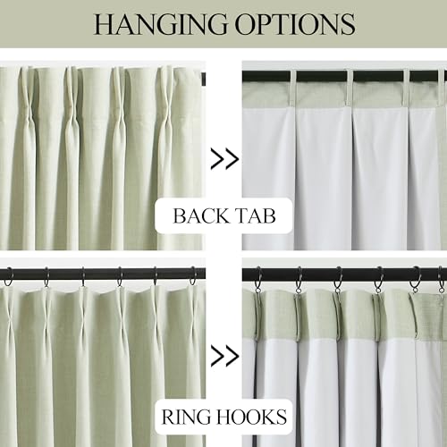 Vision Home Soft Green Pinch Pleated Full Blackout Curtains Linen Blended Room Darkening Curtain Panels 72 inch for Living Room Bedroom Thermal Insulated Pinch Pleat Drapes with Hooks 40" Wx72 Lx2 - color: Soft Green, size: 40"W x 72"L (Pack of 2)