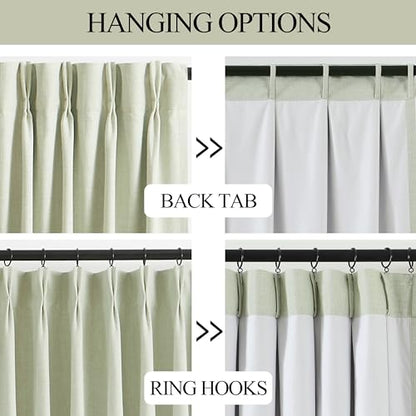 Vision Home Soft Green Pinch Pleated Full Blackout Curtains Linen Blended Room Darkening Curtain Panels 72 inch for Living Room Bedroom Thermal Insulated Pinch Pleat Drapes with Hooks 40" Wx72 Lx2 - color: Soft Green, size: 40"W x 72"L (Pack of 2)