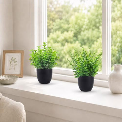 Der Rose 4 Pack Mini Fake Plants in Black Pots, 7" Bathroom & Desk Decor - color: Green