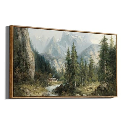 ARPEOTCY Rustic Landscape Wall Art, Rustic Nature Mountain Prints 20×40 in - color: Alpine Cabin Mountain, size: 40"L x 20"W