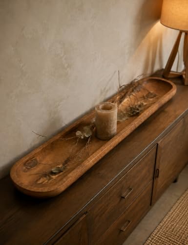 30 Inch Decorative Wooden Dough Bowl, Wooden Bowls, Large Long Hand Carved Rustic Bread Key Bowl, Wooden Tray, Dough Bowls for Decor, Decorative Bowl for Living Room Dining Room Kitchen Table