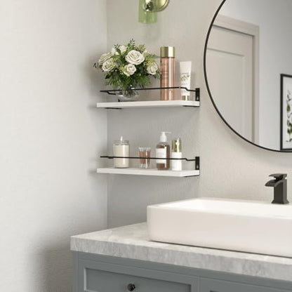 RICHER HOUSE Floating Shelves Bathroom, Small Wall Shelf Over Toilet 2 Set - color: White