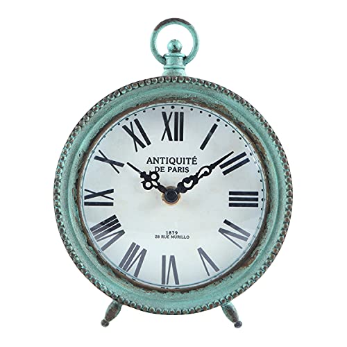 NIKKY HOME Antique Table Clock Silent Non-Ticking, Shelf Desk Top Clock Battery Operated Rustic Distressed Design, Shabby Chic Home Decor for Fireplace Mantel, Desktop, Countertop- Green - color: Green