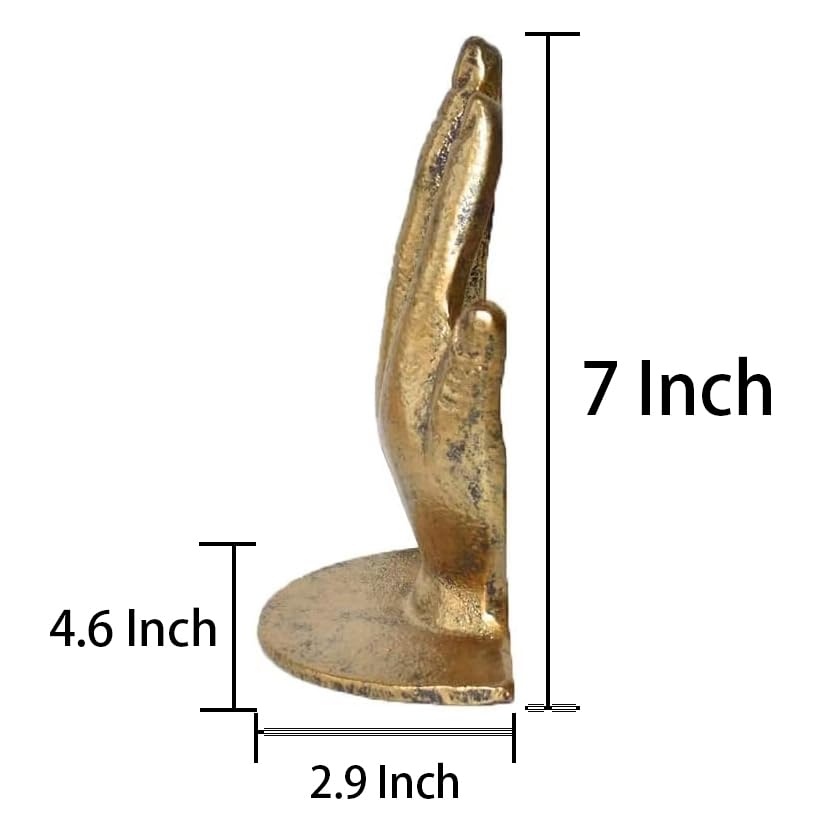 Hand Bookends Decorative, Heavy Duty Cast Iron Book Holder, Prayer Hand Book Ends for Shelves Living Room Home Decor Office, Antique Gold, 1 Pair/2Pieces