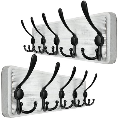 WEBI Coat Rack Wall Mount,Wood Coat Hooks Wall Mounted Coat Hanger,16" Hole to Hole,Wall Hook Rack Rail,5 Triple Hooks for Hanging Coats,Clothes,Jacket,Hats,Entryway,Black/White,2 Packs - color: White, size: 5 Hooks(2 Packs)