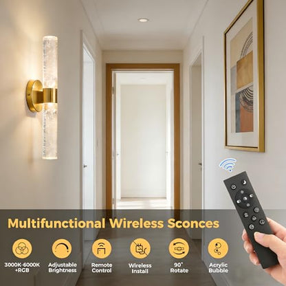 Battery Operated Wall Sconces Set of 2, 10000mAh Rechargeable Wall Light - color: Gold, size: 18 inch