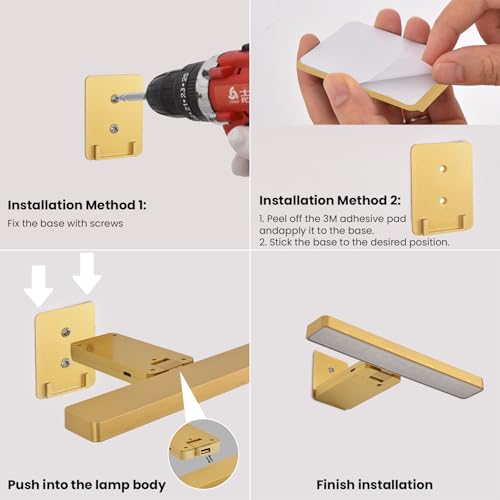 Battery Operated Picture Lights for Wall , 2 Pack Gold 3CCT Dimmable Light - color: Gold-3CCT