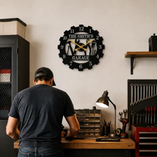 Personalized Garage Clock, Custom Metal Wall Clock, Mechanic Garage Decor - color: Design7