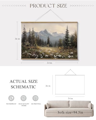 ARPEOTCY Extra Large Framed Wall Art, Wildflower Mountain Forest, 36x54 In - color: Snow Mountain Pine Forest