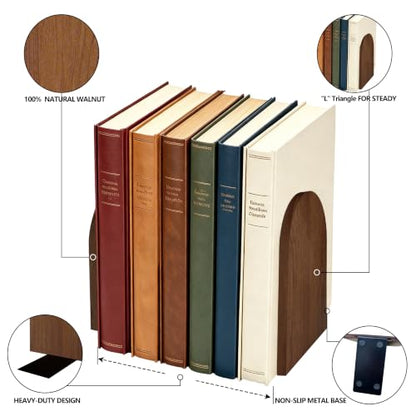 Myluxi Wooden Bookends for Shelves,Heavy Duty Walnut Book End 7x5x4in 3Pair - color: Round-3pair