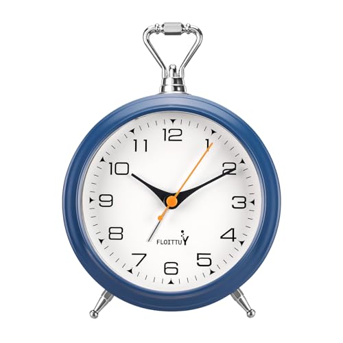 FLOITTUY 4.5" Battery Operated Antique Retro Analog Metal Alarm Clock, Silent Bedside Desk Clock, Wall-Hanging Vintage Clock(Navy Blue) - color: Navy Blue