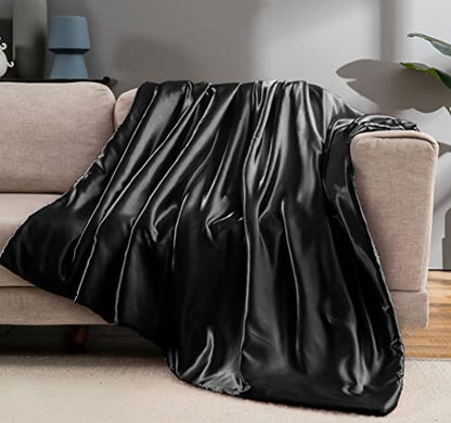 Vonty Black Satin Throw Blanket 50x60In, Cooling Silky Wrinkle-Free - color: Black, size: 50" x 60"
