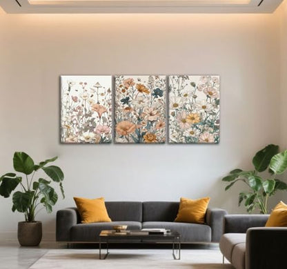 CHTEXA Boho Wildflower Canvas Wall Art, 3 Piece Gallery Wrapped Set, 12x16 - color: plants and flowers-2, size: 12x16 inch